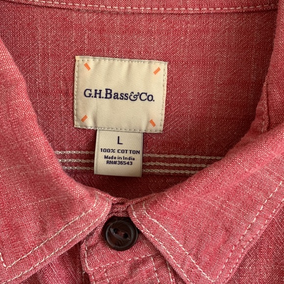 G.H. Bass & Co. Men’s button up shirt, long sleeve size large, 100% cotton Red - Picture 2 of 6